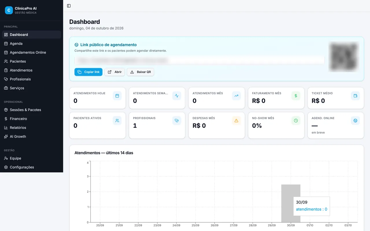 Tela do sistema: Sistema de gestão para clínicas (ClinicaPro AI)
