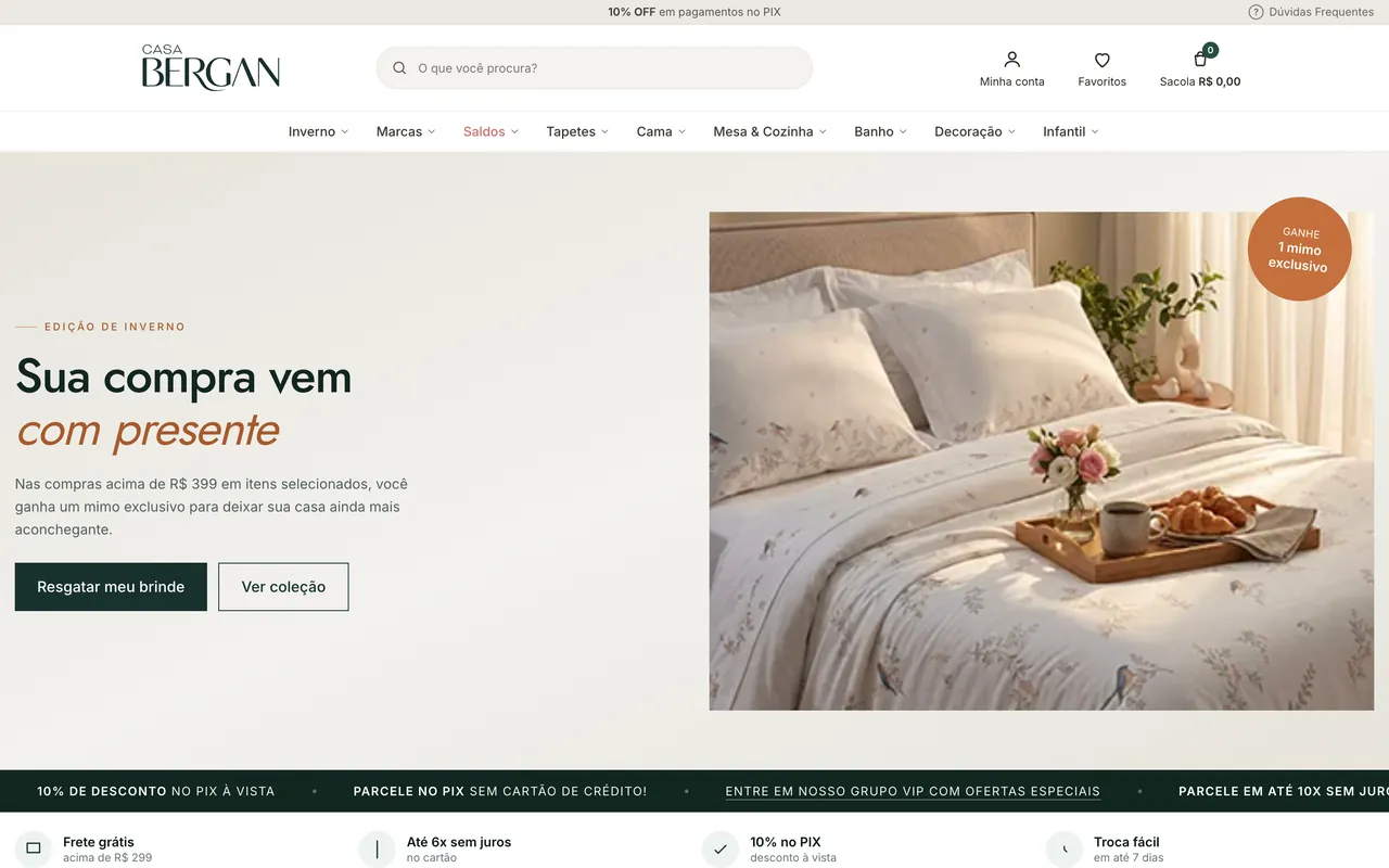 Tela do sistema: Loja virtual de cama, mesa e banho (Casa Bergan)