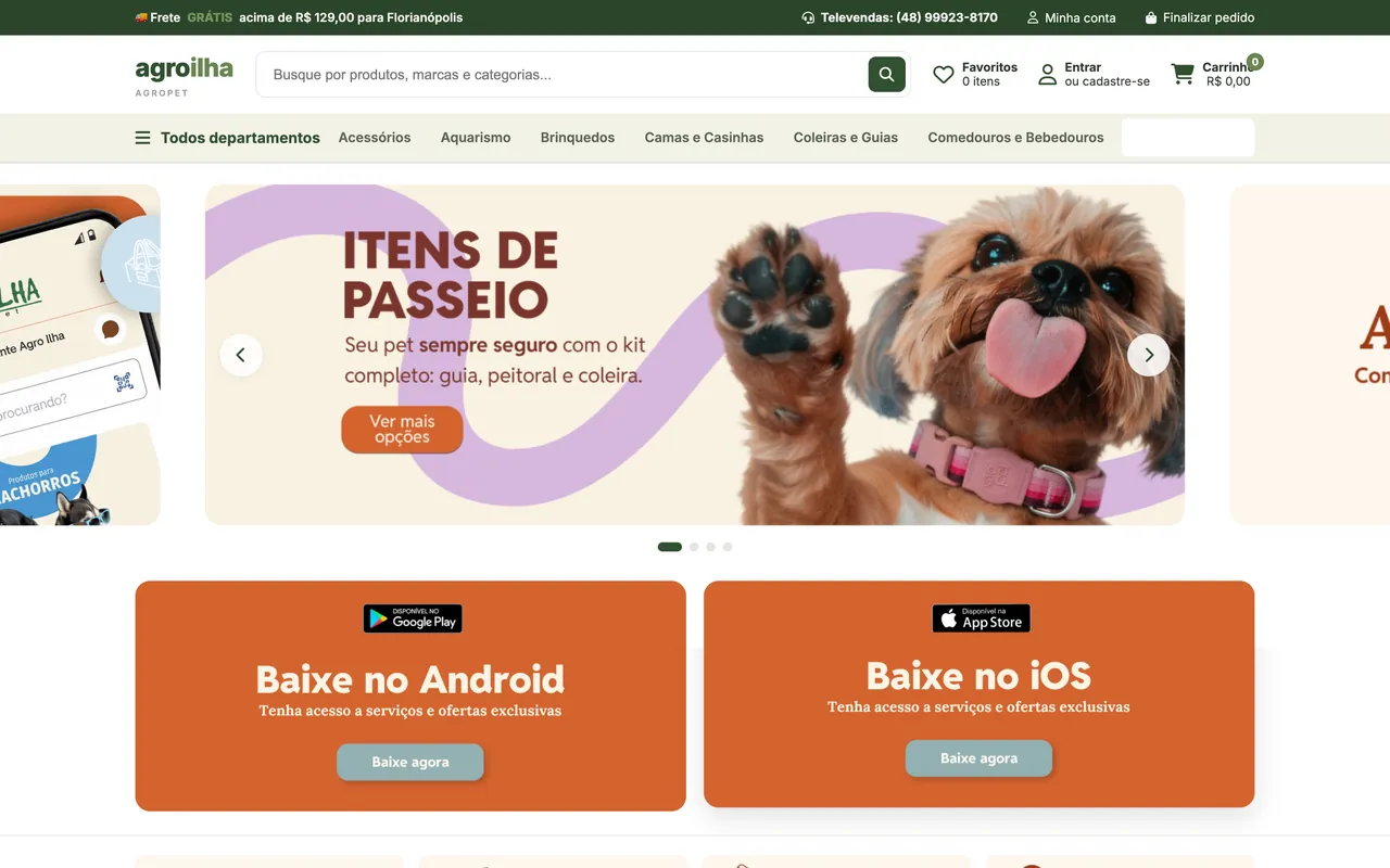 Tela do sistema: Loja virtual de pet shop (Agro Ilha Agropet)